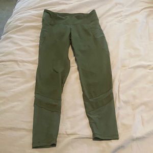 Army green leggings with mesh bottoms